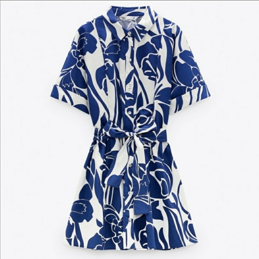 Zara Printed Shirt Dress in Ecru - XS NWT - Picture 2 of 4